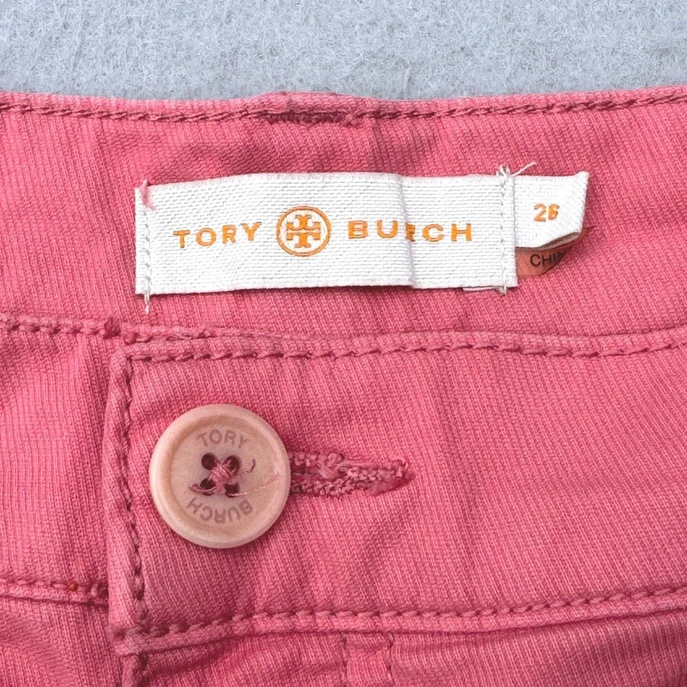 TORY BURCH Chino Roll Up Shorts Womens 26 Coral Pink Stretch Cotton 10151245